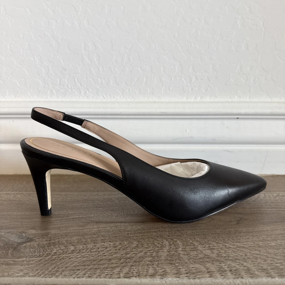 Cole Haan Salto Bomba Feminino Vandam Sling Back, 65mm, Couro Preto, 7,5 B - Imagem 4 de 4