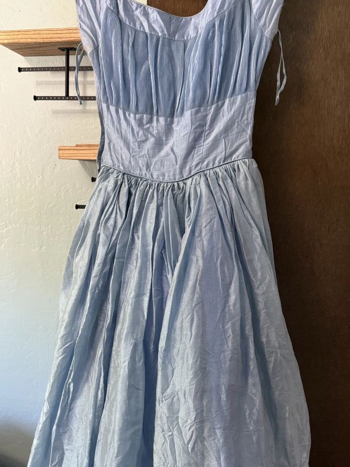 Vestido Formal Azul Iridiscente Floral Cintura Imperio Hecho a Mano para Mujer Vestido de Baile de graduación Foto 3 de 4