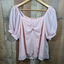 Banana Republic Pink Swiss Dot Blouse Medium Square Neck Puff Sleeve Lined