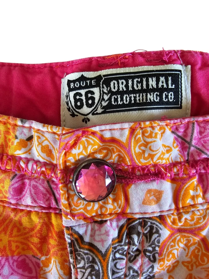 ROUTE 66 Girls Youth Pink Orange Patchwork Adjustable Shorts ~ Size 12 - Image 2 of 4