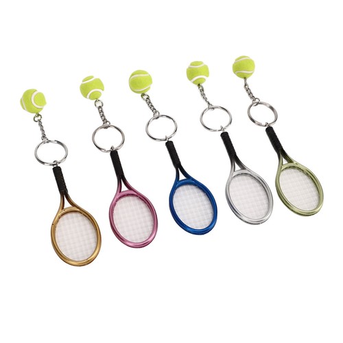 5 Pcs Mini Tennis Racket Ball Keychain Pendant Key Ring Gold Silver Rose Blue - Picture 7 of 12
