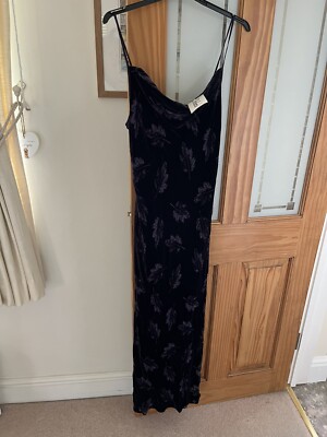 VINTAGE ADINI KLEID SCHRÄGSCHNITT SEIDENMISCHUNG SAMT DEVORE WASSERFALLAUSSCHNITT LANG Lavendel M