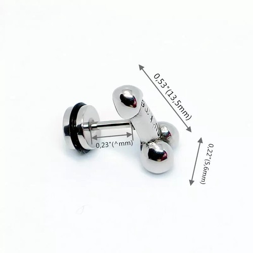 PENIS Earrings Stainles Steel Silver Punk Biker 1/2" Penis Dick ONE Stud Ear NEW - Picture 3 of 3