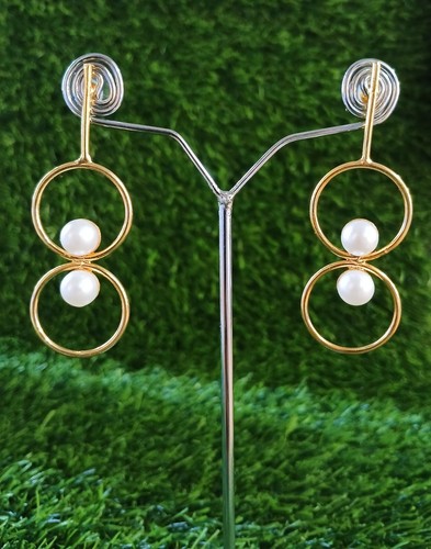Stile Doppio Cerchio Brillante Perla Bianca Goccia Orecchini Con Bottone per Da