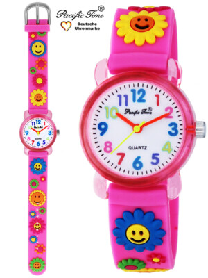 Kinder Silikon Armbanduhr Sport Uhr Bunte Mädchen Kinderuhr analog rosa Blumen