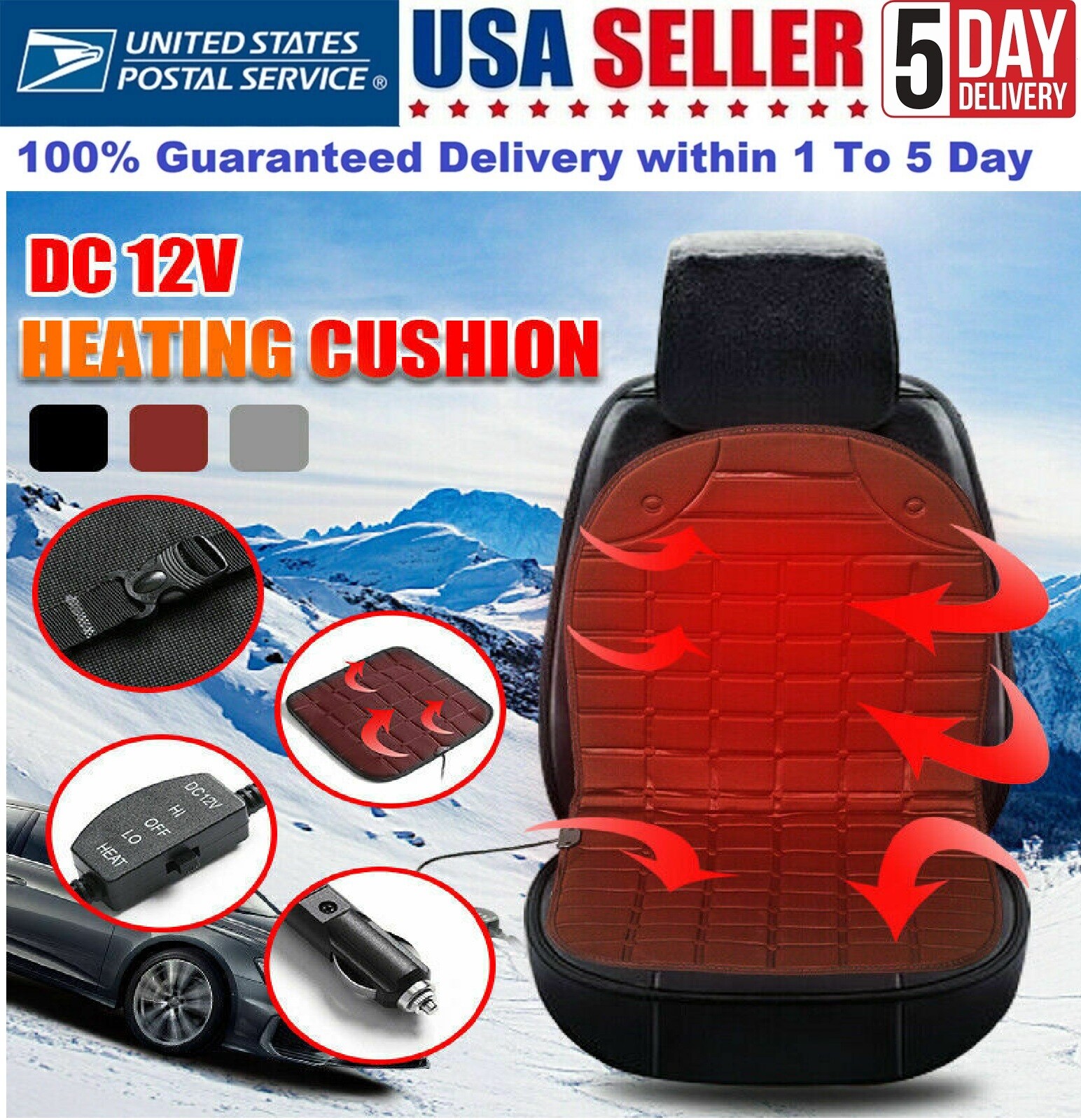 12V Car Heat Seat Cushion Cover Pad Winter Warmer Universal Fit for