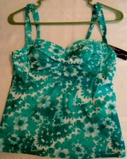 New BISOU Bisou Tankini~XL XXL~Swim suit Top~Aqua Tie Dye~Twist Bra Bustier~NWOT