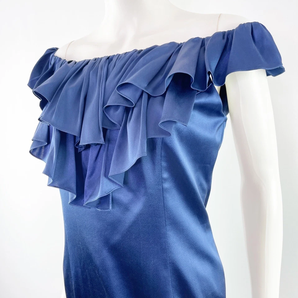 Marc Bouwer Glamiti Navy Blue Off the Shoulder Cocktail Dress Size 10 Ruffles - Image 4 of 4