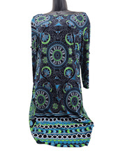 Tiana B Dress Blue Geometrical Design Decorative Cut Sleeves Large Made In USA