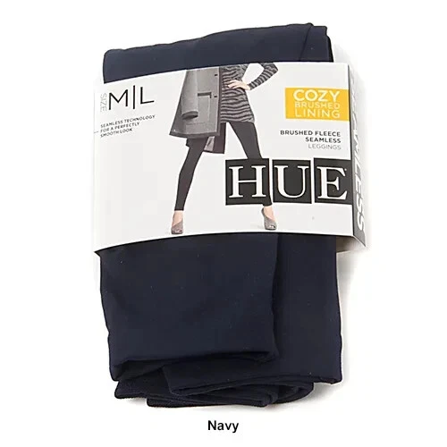 Nuevo Pantalón HUE M L Azul Marino Forrado de Vellón LEGGING LARGO Sin Costuras Cintura Ancha Elástica Foto 2 de 4