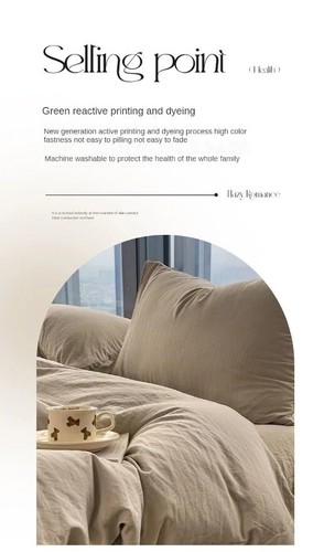 Bedding Sets Plaid Solid Color Washed Cotton Soft Bed Sheet Bed Cover Pillowcase - Photo 23 sur 38