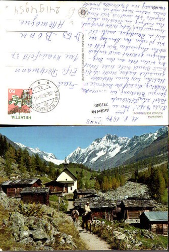 737040 Lötschental Kühmatt mit Schinhorn Mann Esel Tiere b. Blatten Schweiz - 第 1/1 張圖片
