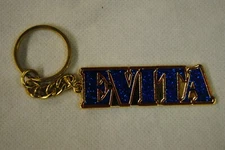 EVITA GLITTER BLUE LOGO KEYRING NEW OFFICIAL AS SOLD AT THE THEATRE SHOWS RARE