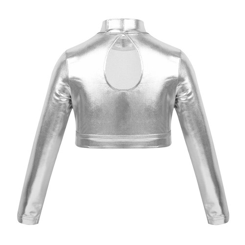Girls Stretch Long Sleeve Crop Top Dance Gymnastics Turtleneck Blouse Shirt Tops - Picture 48 of 59