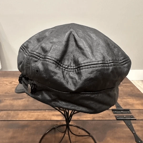 Mens Faux Leather Black Hat Fiddler Rider Greek Style Newsboy Cadet Men unisex - Image 4 of 4