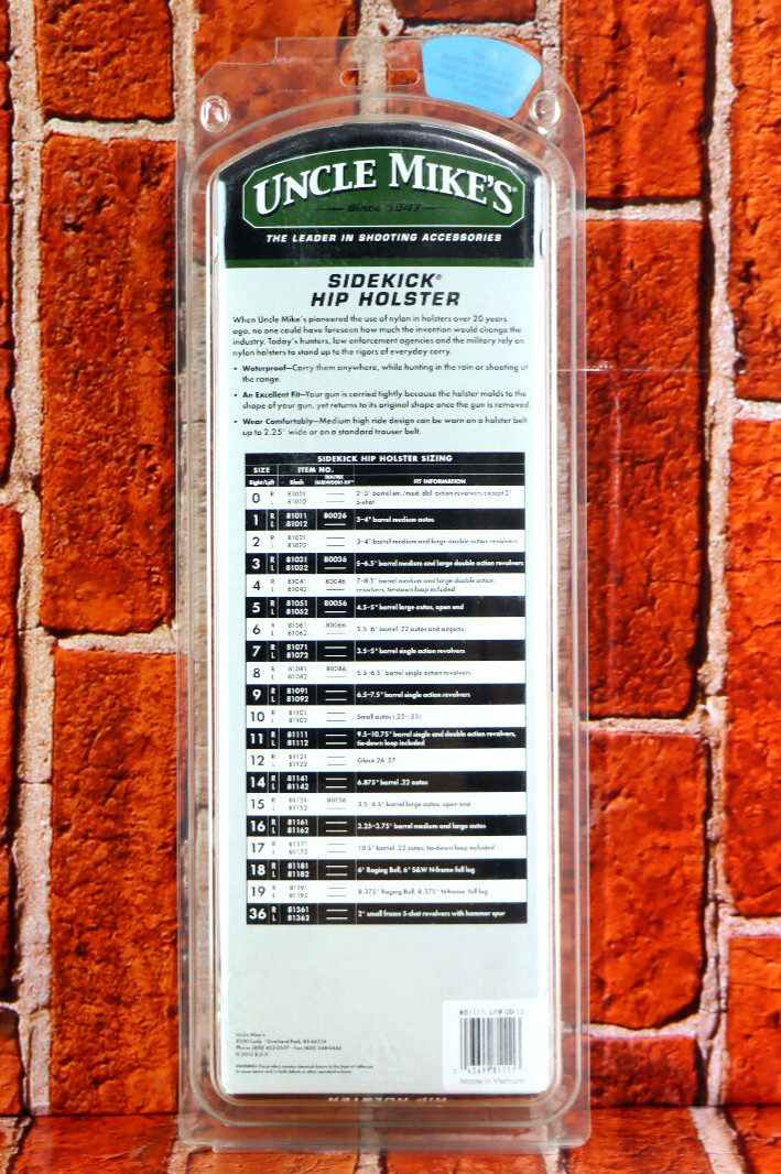 Uncle Mike's Sidekick Hip Holster Size 11 Right Hand 9.5-10.75" Single Double