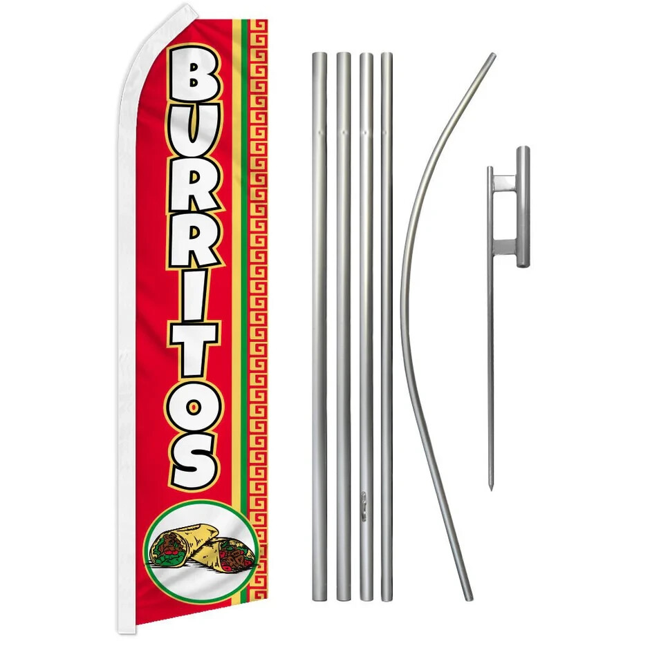 Red Burritos Swooper Advertising Flag with Pole Kit – Eye-Catching Outdoor Branding Solution