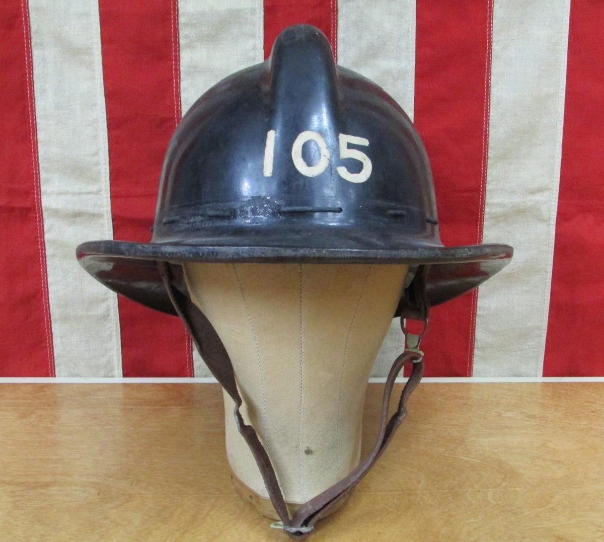 Vintage 1940s Firefighters Black Safety Helmet Leather Fireman