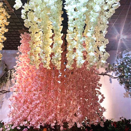 6Ft Artificial Cherry Rattan Fake Flower Hanging Wedding Decor Garland Plant - Picture 5 of 22