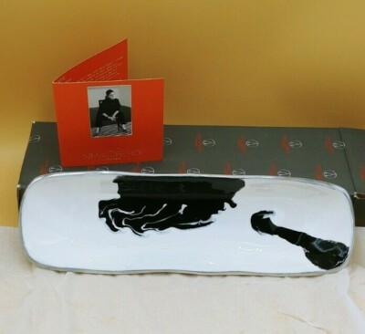 Nima Oberoi Lunares Bianco Nero Rectangle Dish Tray Artisan Handmade White Black