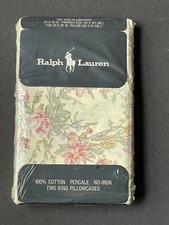 Rare NEW PAIR RALPH Lauren KING Flowers LONG MEADOW Pillowcases Bows Vintage