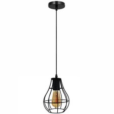 Industrial 3-Light Pendant Ceiling Light Black Cage Kitchen Dining Hanging Lamp
