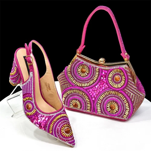 New Italian Luxury Sandals High Heels 8 CM Rhinestone Matching Shoes And Bag Set - Picture 17 of 29