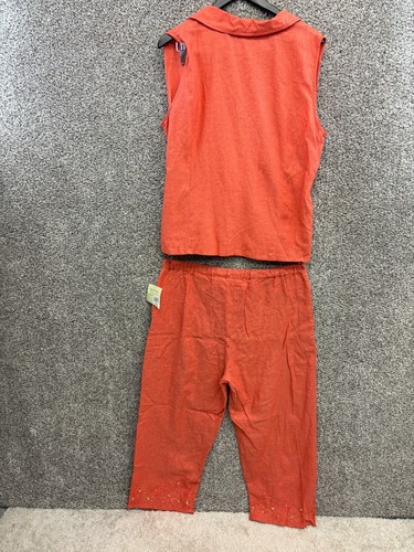 White Stag Orange Linen 2 Piece Outfit Set Capris & Wrap Shirt Size L & XL - Picture 12 of 13