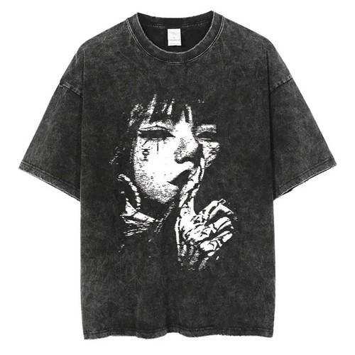 Men’s Washed Streetwear Graphic T-Shirt – Harajuku Hip Hop Cotton Tee Loose Fit