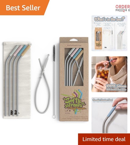 Stainless Steel Reusable Drinking Straws 9 Inch with Silicone Tips Case for T...