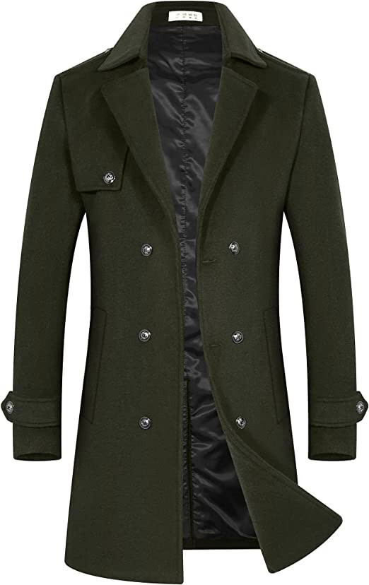 NEW $90 L Mens Wool Trench Coat Winter Blend Top Pea Coat