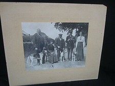 Lge Vintage Cabinet Card - Men and Woman with 3 Large Dogs and 2 Puppies