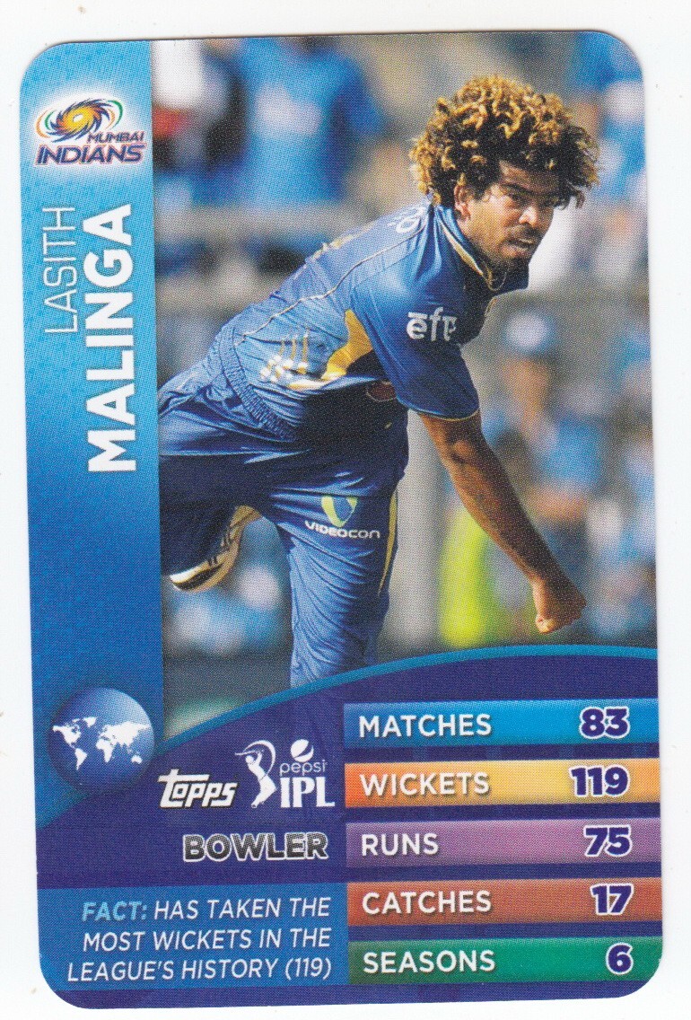 LASITH MALINGA Mumbai Indians 2015 TOPPS IPL Trump Cricket Card