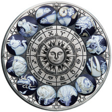 2022 $5 Signs of the Zodiac 5oz Silver Antiqued Coloured Coin #33