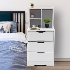 3 Drawer Bedroom Storage Bedside Table White Dresser with Storage Shelf +Screws!