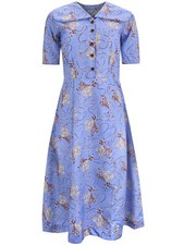 1940s Vintage Style Summer Harvest Retro Tea Dress-Blue UK 08-24