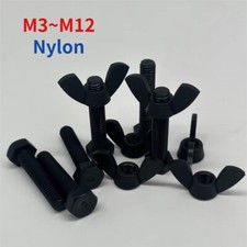 HEXAGON HEAD SET SCREWS BOLTS AND WING BUTTERFLY NUTS BLACK NYLON M3 - M12
