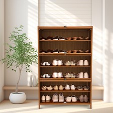 6-Tier Shoe Organizer Storage Cabinet w/ 3 Flip-up Door 32" Entryway Bamboo