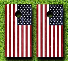 CH211 USA Flag Cornhole Board Wrap LAMINATED Wraps Decals Vinyl Sticker
