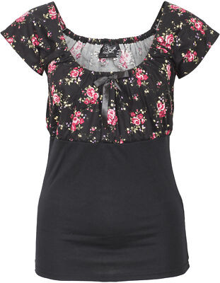 Küstenluder DIXIE Vintage Floral ROSEN Bow Bluse SHIRT Rockabilly