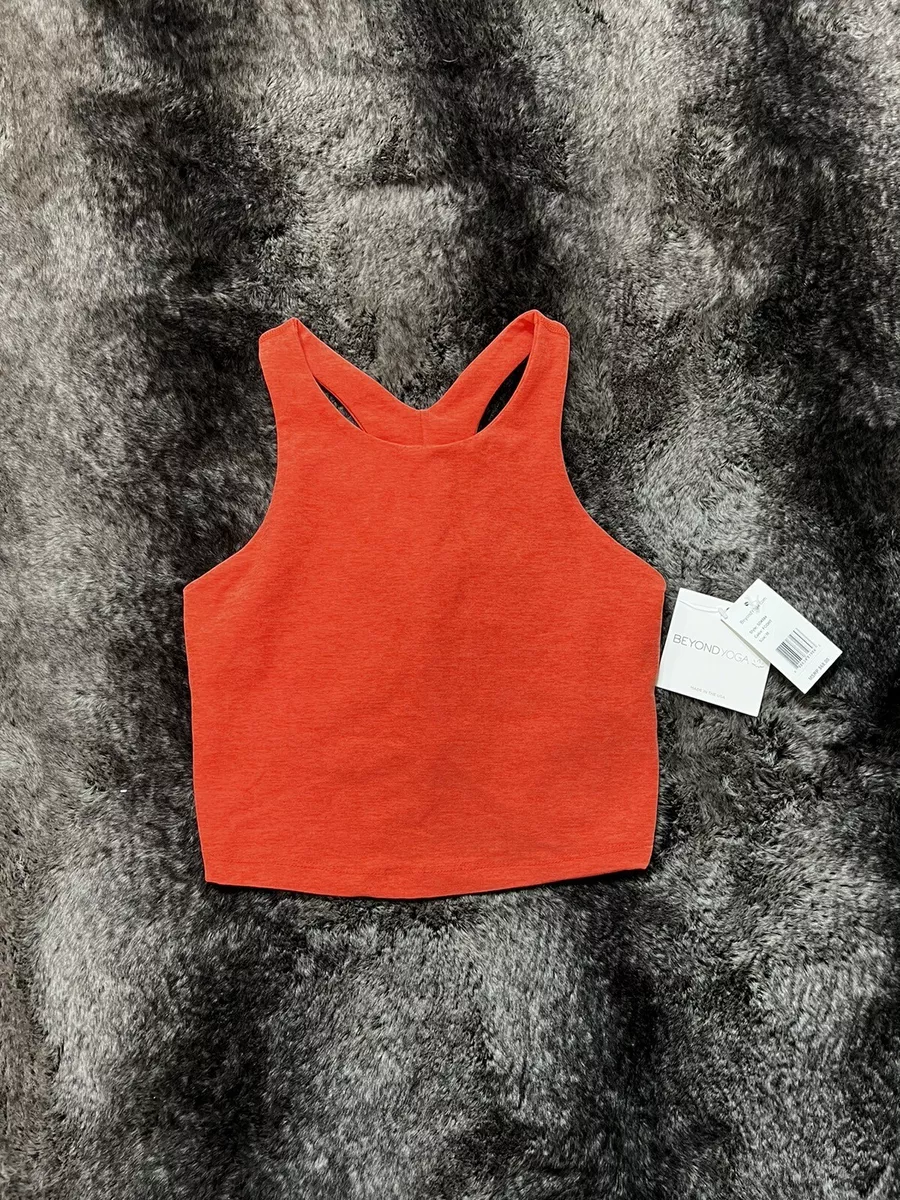 NWT $68 Beyond Yoga Burnt Orange Long Crop Yoga Top Space Dye racerback  tank Med