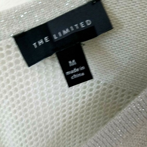 The Limited medium sweater ivory open weave & shiny short sleeve dressy - Picture 3 of 7