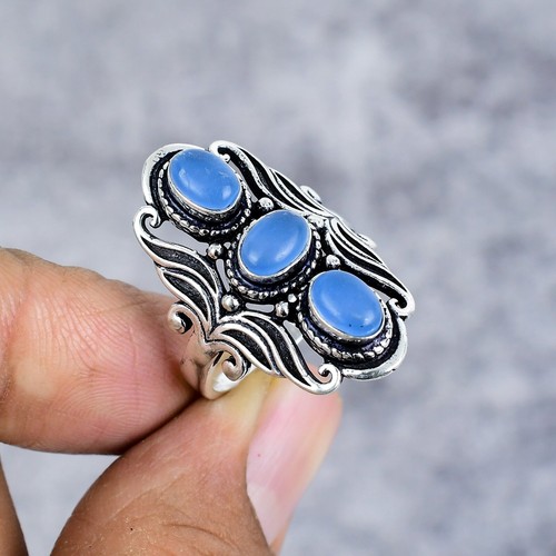 Natural Blue Onyx Gemstone Handmade 925 Sterling Silver Ring Gift For Her - 第 1/4 張圖片