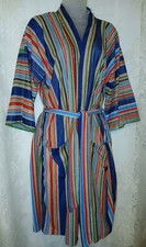 Vintage 70s Terrycloth Rainbow Striped Mens Robe Beach Pool Cover-Up Tiki O Viva