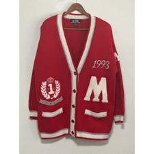 VTG 1993 SK Wear Letterman Cardigan Sweater L Red M Varsity University Athletic