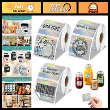 3 Rolls Holographic Thermal Labels 40x30mm Waterproof Custom Stickers for Label