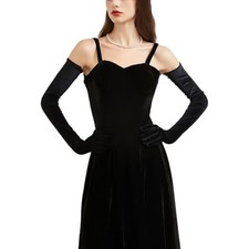 Women  s Long Velvet Gloves Elbow Length 1920s Flapper Opera Party Gloves Black1