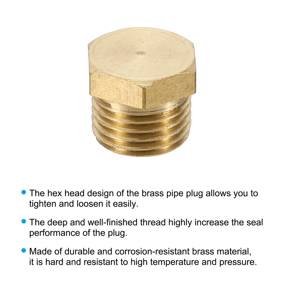 G1/4" Male Thread Brass Hex Pipe Plug, 10 Pcs External Hex Cap Pipe Plugs - Image 4 of 4