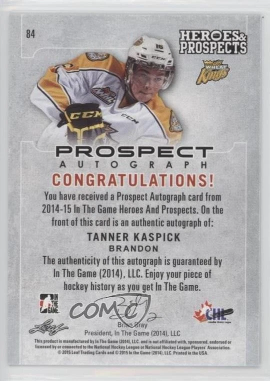 2014-15 ITG Heroes and Prospects Prospect Auto Blue /80 Tanner Kaspick #84 Auto - Image 2 of 2