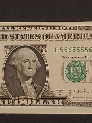 2003 A $1 Federal Reserve Note Binary Near Solid 5's Uncirculated Condition - Picture 4 of 11